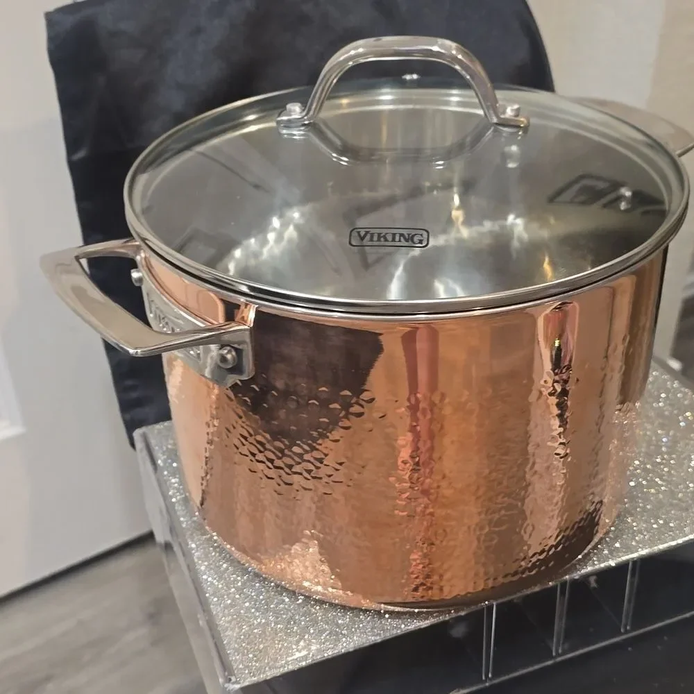 Viking Hammered Copper Clad 3-Ply 8QT Stock Pot w/ Lid